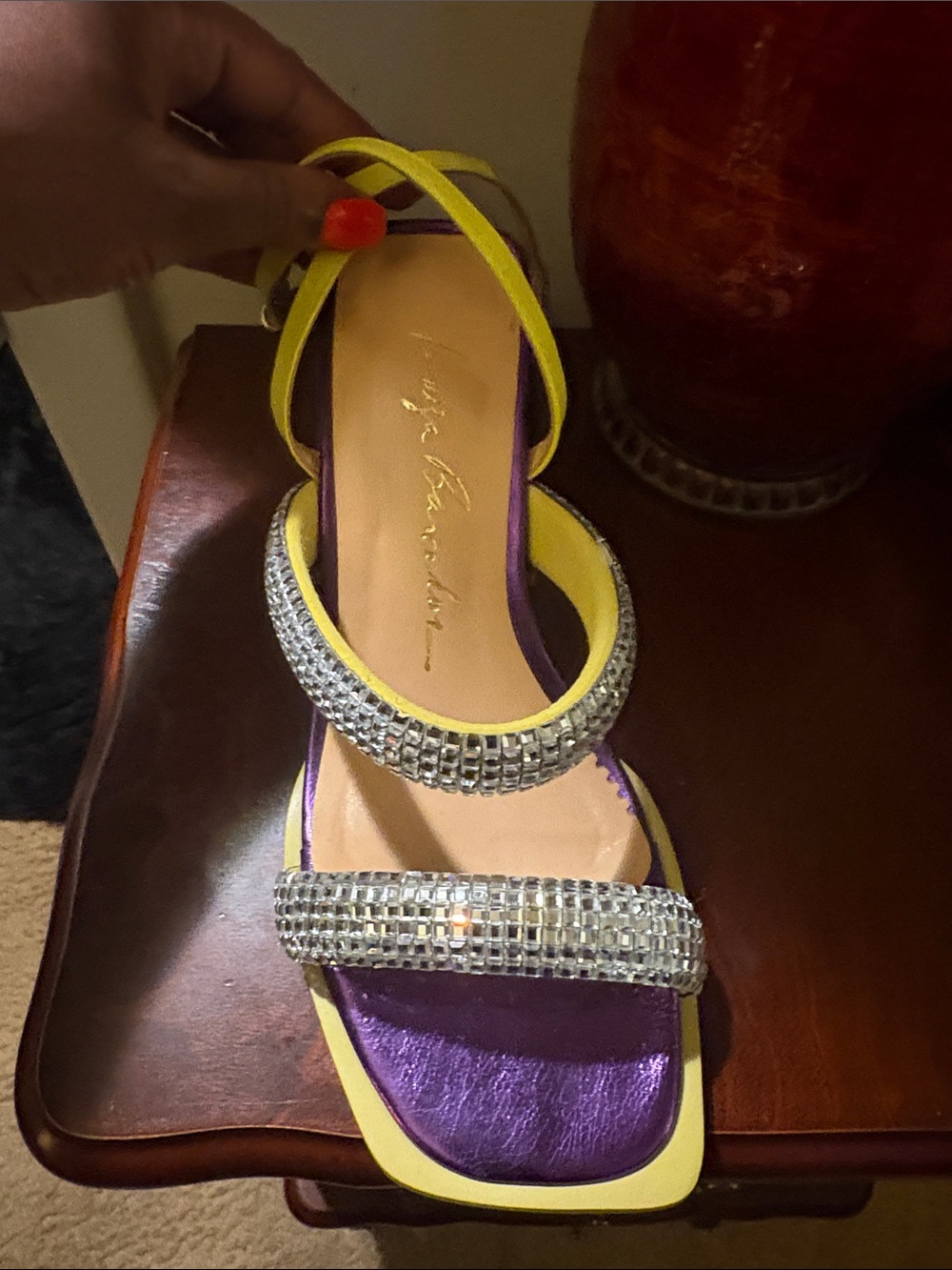 Luiza Barcelor Lime Green and Purple Crystal Strap Women's Sandals - Picture 3 of 9